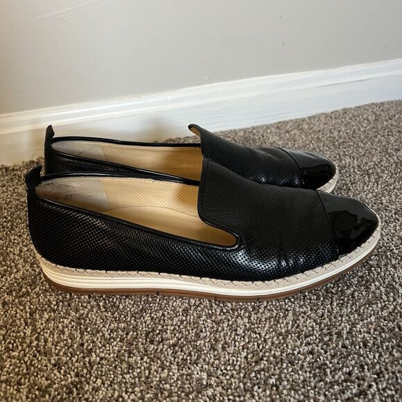 PAUL GREEN Posh Black Leather Cap Toe Perforated Espadrille Flats - Picture 3 of 11